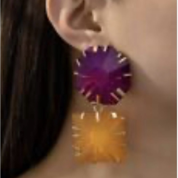 Zara Pink and Orange Geometric Earrings - Picture 2 of 5